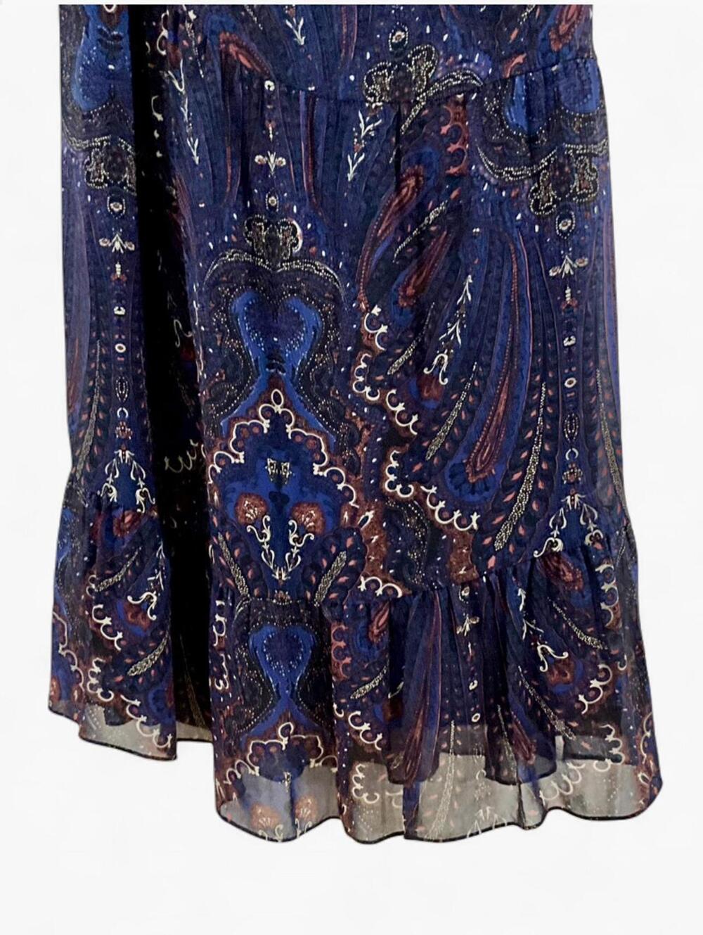 JOIE | SZ XS | Silk Paisley Maxi Skirt Ruffle Hem Side Slit Boho Romantic Luxe - Picture 7 of 10